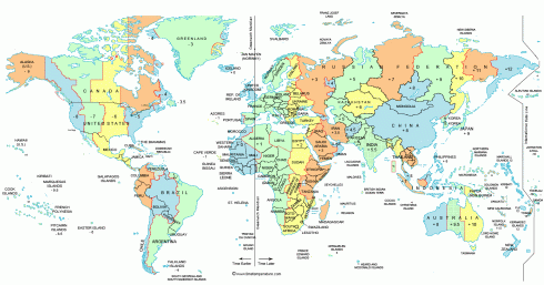 World Time Zone  on Expanded World Time Zone Map