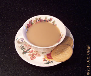 Tea with milk and some “biscuits” – that British influence is alive and well around the world. (Photo by A.C. Cargill, all rights reserved)